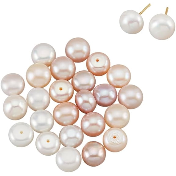 24 Pcs 3 Colors Half Drilled Hole Freshwater Pearl Beads 8~8.5mm Half Round Natural Freshwater Pearls Loose Button Cultured Pearls Charms Beads for Earrings Jewelry Making Grade AA diy