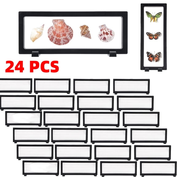 24 Pcs 3D Floating Display Case Floating Frame Display Holder Stands Challenge Coin Jewelry Square Frame Box for AA Medallions Fossil Rock Gemstones Specimen