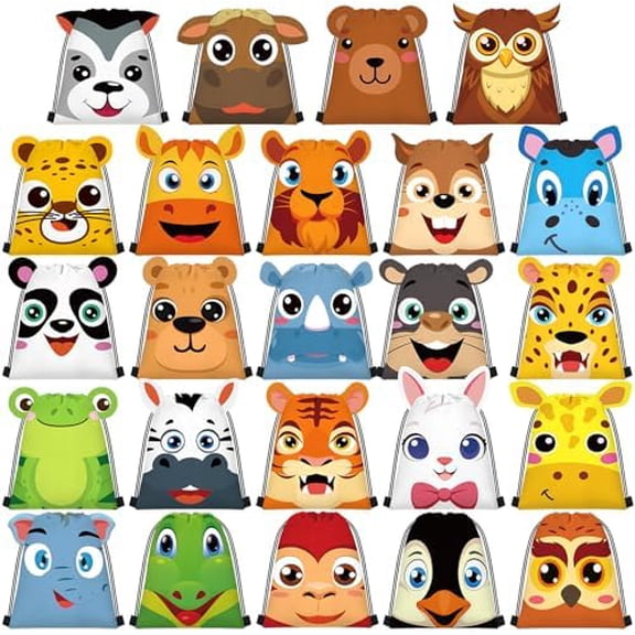 24 Pcs 3D Jungle Animal Drawstring Bags with Ear for Kids Safari Goodie Bags Safari Party Favors for Boy Girl Birthday Baby Shower Party Favors Drawstring Backpack$$Home Decor, Kitchen, & Other