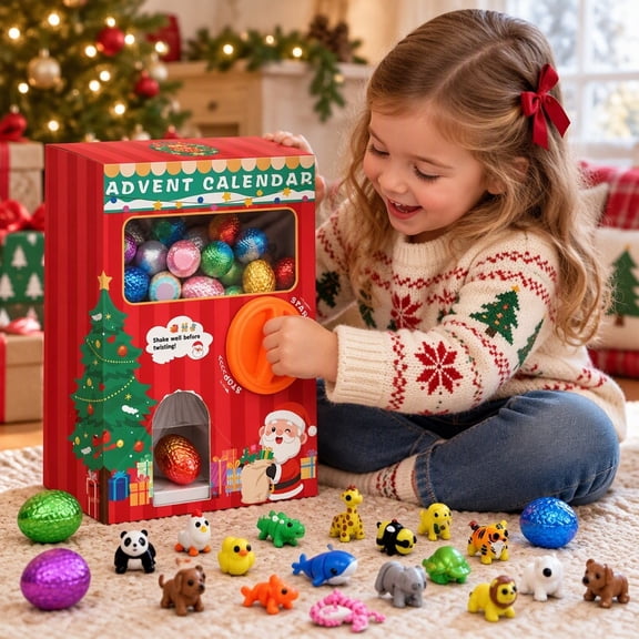 24 Pcs 3D Printed Animal Capsule Vending Machine Toy Set Red, Refillable Reusable Advent Calendar 2026 Countdown Eggs, Interactive Christmas Surprise Toy For Kids Boys And Girls