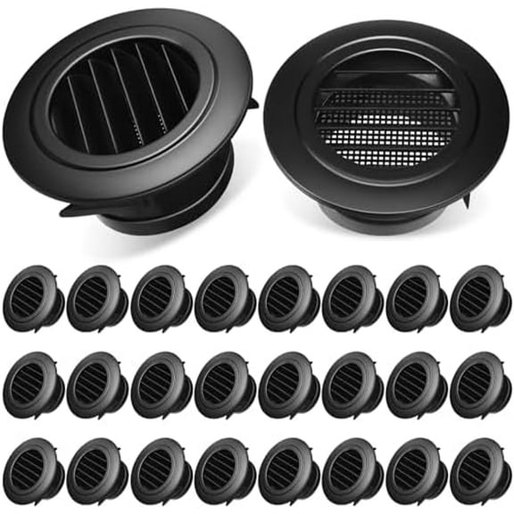 24 Pcs 4'' ABS Round Vent Cover Plastic Soffit Vents Exhaust Bathroom Vent Cover with Built-in Fly Screen Mesh Air Vent Louver Grille Cover for Bathroom Office Home Kitchen, Black