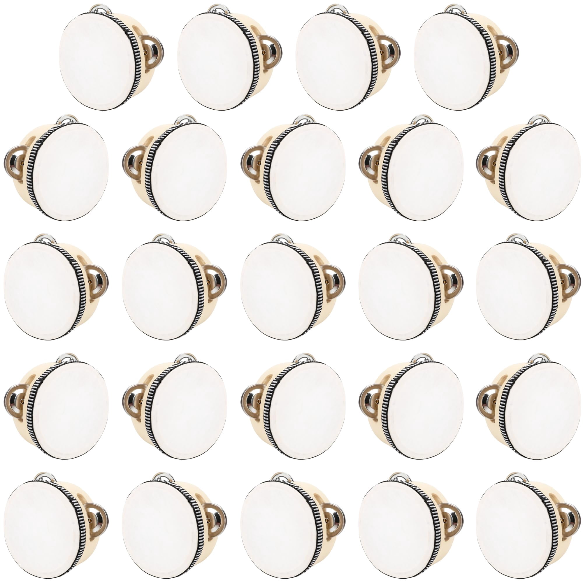24 Pcs 4 Inch Adult Wedding Tambourines Drum Wooden Natural Handheld Drums Metal Jingles Musical Instruments Percussion For Church Party Favor