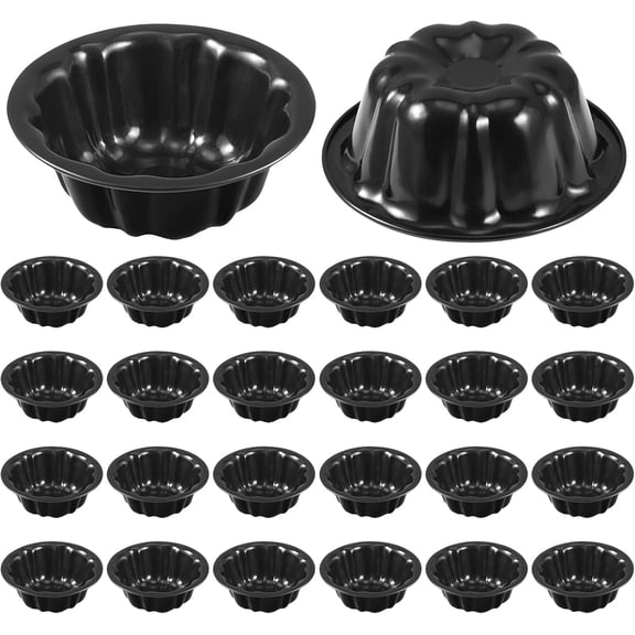24 Pcs 4 Inches Fluted Mini Cake Pan Nonstick Fluted Cake Pan Carbon Steel Tube Metal Tube Oven Baking Mold with Flower Shape for Cupcake (Black)