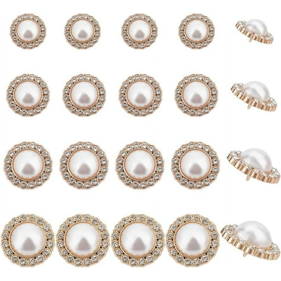 24 Pcs 4 Sizes Metal Flower Pearl Button 1-Hole Alloy Rhinestone Shank Buttons Flat Round Buttons with Plastic Pearl Beads for Overcoat Garment Accessories DIY Project Golden DIY