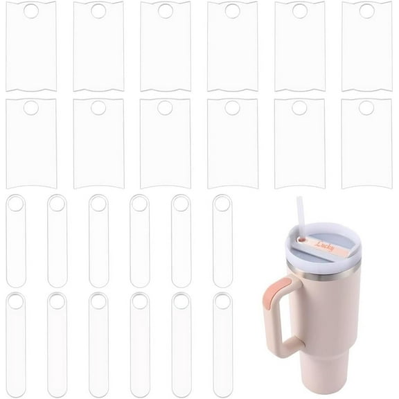 24 Pcs 4 Style Mini Acrylic Blanks Name Tag Clear Tumbler Tags for 30oz 40oz/880ml 1200ml Cup Rectangle Oval Cup Plate for Name ID Plate DIY Cup Personalized Nameplate Signs