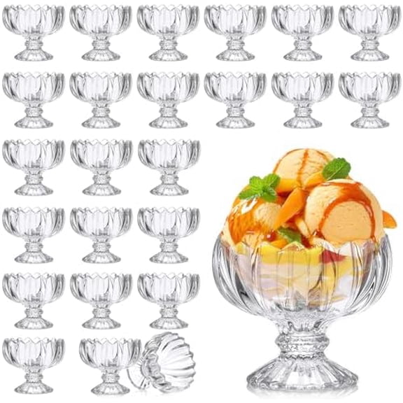 24 Pcs 4 oz Tulip Footed Small Dessert Cups Set Clear Glass Dessert Bowls Mini Ice Cream Sundae Bowls Serving Trifle Dish Cute Parfait Glasses for Fruit Salad Cocktail Condiment Holiday Party