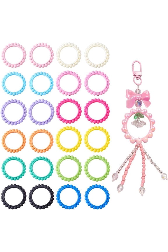 24 Pcs 43mm(1.69'') Acrylic Focal Frame Circle Loop with 2 Holes 12 Colors Round Flower Focal Beads Loop Bead Frame for DIY Pen Keychain