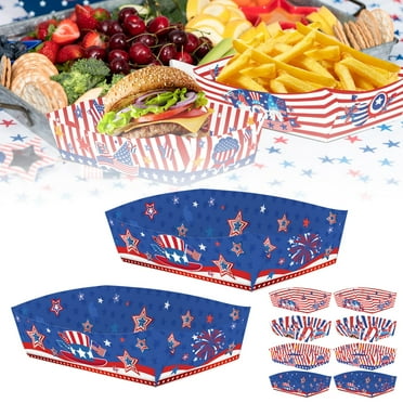 24 Pcs 4th of July Food Trays – Patriotic Paper Snack Boats for Chips, Nachos & Candy | Red White Blue American Flag Party Supplies for Independence Day, Memorial Day & USA Themed Celebrations