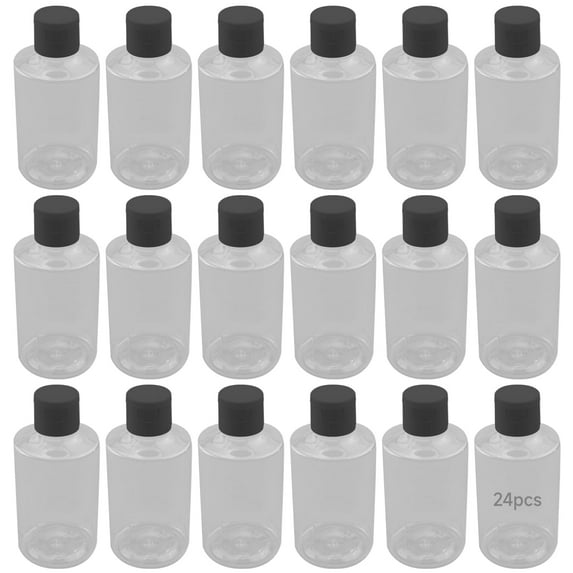 24 Pack 5oz Travel Squeeze Bottles, 150ml Flip Top Leak Proof Containers for Shampoo, Lotion, Toiletries - Clear PET with Black Caps