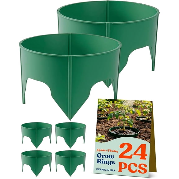 24 Pcs 5.5 Inch Plant Rings for Outdoor Plants Interlocking Heavy-Duty Plant Rings, Green PVC Edging - Soil Moisture Retention for Outdoor Vegetables, Herbs, and Flowers