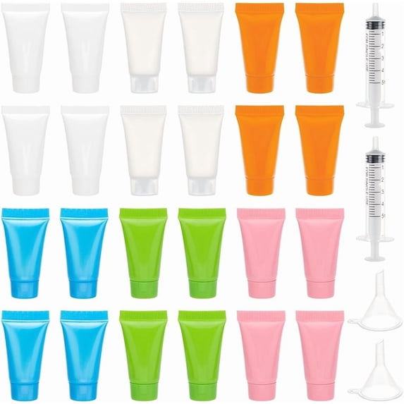 24 Pcs 5ml Squeeze Tubes 6 Color Plastic Empty Lotion Tubes Refillable Soft Bottles Makeup Sample Bottles Travel Size Containers DIY