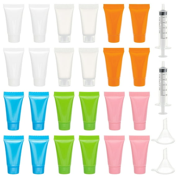 24 Pcs 5ml Squeeze Tubes 6 Color Plastic Empty Lotion Tubes Refillable Soft Bottles Makeup Sample Bottles Travel Size Containers