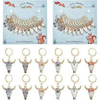 24 Pcs 6 Colors Ox-Head Stitch Markers, Alloy Enamel Crochet Stitch Marker Charms 304 Stainless Steel Clasp Locking Stitch Marker for Knitting Weaving Sewing Jewelry Making