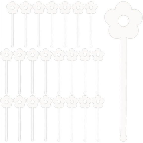 24 Pcs 6 Inch Acrylic Cocktail Swizzle Stick Clear Flower Acrylic Drink Stirrers Bar Drinks Mixing Rod Cocktail Garnish Sticks for Wedding Birthday Party Bridal Shower ClearDIY