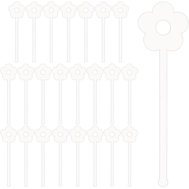 24 Pcs 6 Inch Acrylic Cocktail Swizzle Stick Clear Flower Acrylic Drink