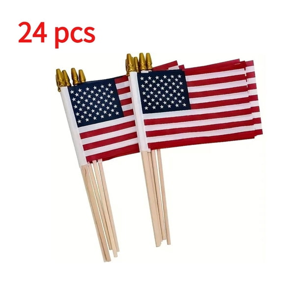 24 Pcs 6x10 Inch American Flags on Stick, American Flags, USA Stick Flag with Handheld and Grounded Multi-Purpose Flagpole, Design for Memorial Day, 4th of July, Veterans Day, Outside decorations