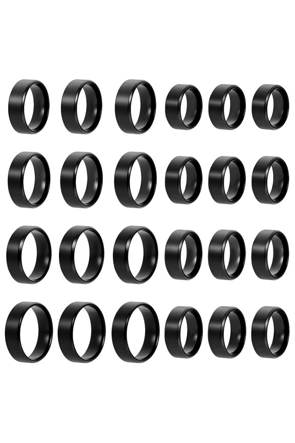 24 Pcs 8 Sizes Stainless Steel Finger Rings 0.63-0.91inch Plain Inlay Finger Rings Black