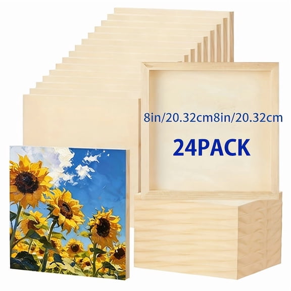 24 Pcs 8x8 Inch Unfinished Wood Panels for Painting - Bulk Wood Canvas Boards, Ideal for Canvas for Painting, Watercolor Canvas, Encaustic Art Supplies & Art Canvases for Painting