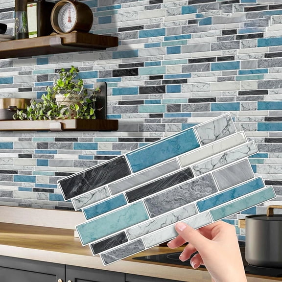 24 Pcs 9.68×4.7 Inch Marble Tile Wall Stickers, PVC Crystal Film, Waterproof Oil-Proof for Kitchen Bathroom Home Decor