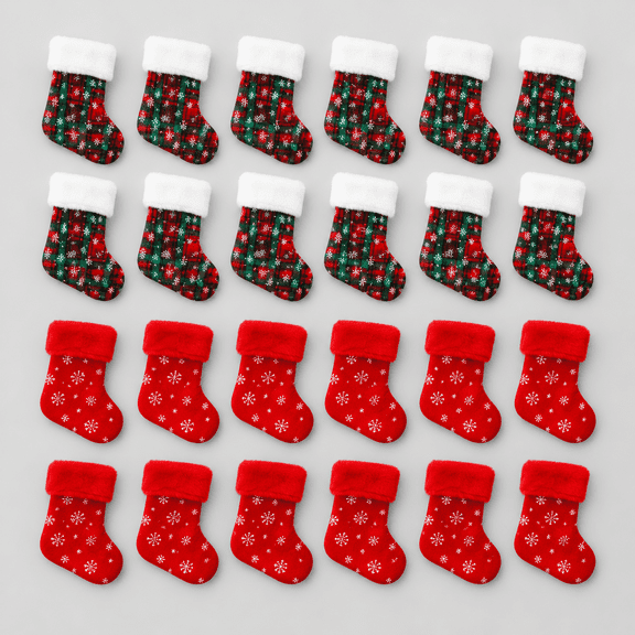 24 Pcs 9 Inch Small Christmas Stockings Mini Plaid Stocking Bulk