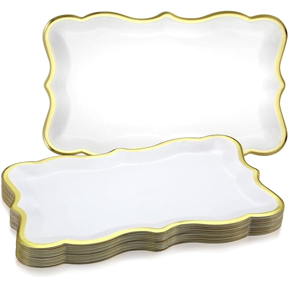 24 Pcs 9" x 13" Gold Disposable Paper Serving Trays and Platters Food Platters for Parties White Trays Cupcake Platter Bandejas Decorativas para Fiestas for Birthday Party Weddings