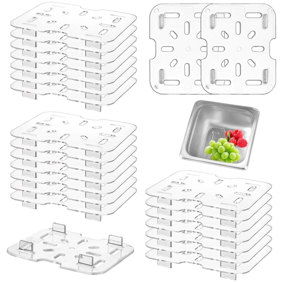 24 Pcs Acrylic Plastic Drain Shelf, 1/6 Size Food Pan Strainer, Clear Plastic Drain Tray Food Pan Drain Shelf for Food Fruit Vegetables, Kitchen Use, Restaurant Food Prep