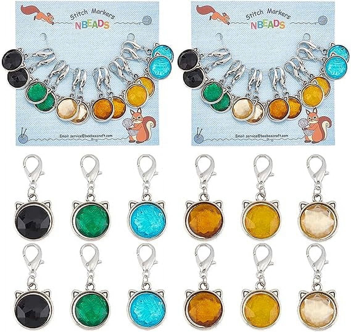 24 Pcs Cute Cat Stitch Markers For Knitting & Crochet – Alloy Enamel, Locking Clasp, 2 Sizes & 4 Colors