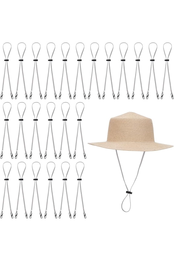 24 Pcs Adjustable Light Gray Nylon Cap Retainer Windproof Cap Rope Removable Chin Cords Flexible Caps Strap Clips Anti Lost Hat Strap Holder for Fishing Golfing Boating Sailing Sun Hat