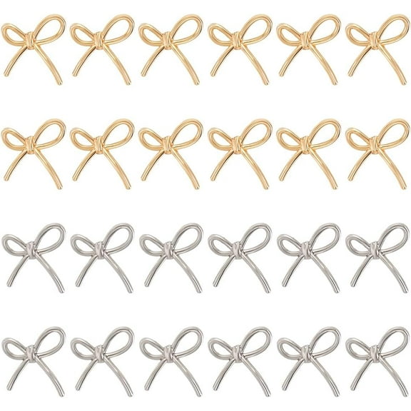24 Pcs Alloy Bow Shaped Buttons Platinum/Light Gold 0.78inch Single Hole Bowknot Decorative Sewing Buttons Bowknot Charms Buttons for Clothing Coat Cloak Sweater Shirts DIY Crafting