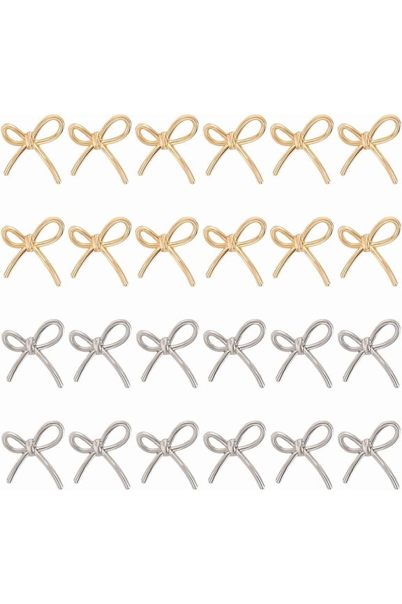 24 Pcs Alloy Shaped Buttons Platinum/Light Gold 0.78inch Single Hole Bowknot Decorative Sewing Buttons Bowknot Charms Buttons