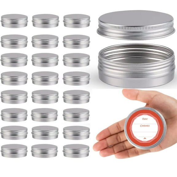 24 Pcs Aluminium Tins Jars, Aluminium Empty Containers, 30 ml Aluminium Tin Jars with Screw Lids&Labels, Empty Cosmetics Container Pots for Lip Balm, Cream, Candles, Cosmetics (Silver)