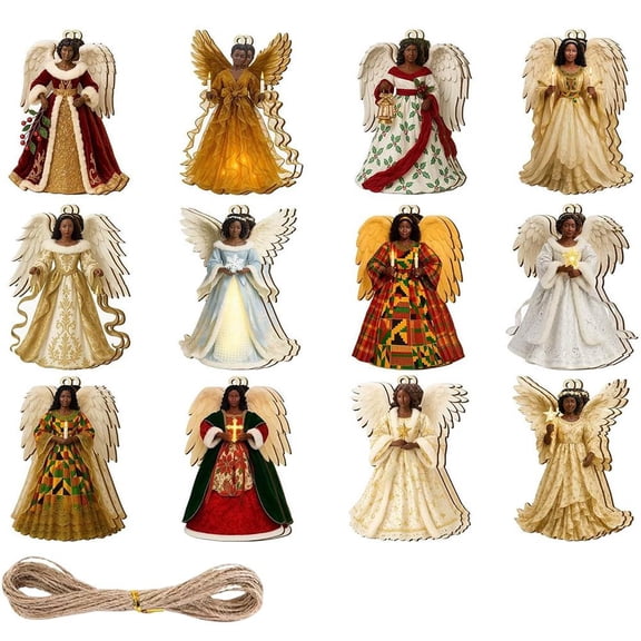 24 Pcs Angel Christmas Ornaments, Vintage Wooden Christmas Tree Decorations, Retro Small Angels Hanging for Crafts & Gifts, White