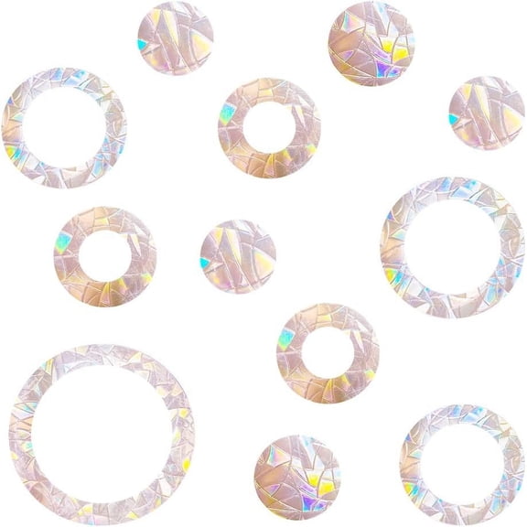 24 Pcs Anti-Collision Window Decals Ring and Circle Static Window Clings Non Adhesive Prismatic Vinyl Clings Bird Strikes Save Birds