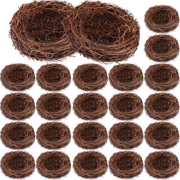 24 Pcs Artificial Bird Nests for Crafts Mini Faux Rattan Bird Nest Decoration for Easter Home Decor Fairy Garden Accessories Terrarium DIY Craft Supplies Wedding Table Centerpieces (4 Inch)