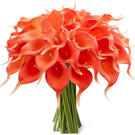 24 Pcs Artificial Calla Lily Flowers Fake Silk Flowers Real Touch for Wedding Bouquet Office Home Kitchen Decor (Coral)