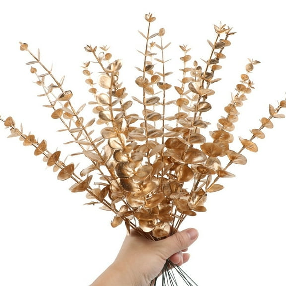 24 Pcs Artificial Eucalyptus Leaves Stems Gold Touch Leaf Branches for Home Office Flowers Bouquet Centerpiece Wedding Decoration