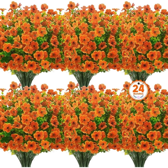 24 Pcs Artificial Fall Flowers Fake Mums for Outdoor Decorations, Orange
