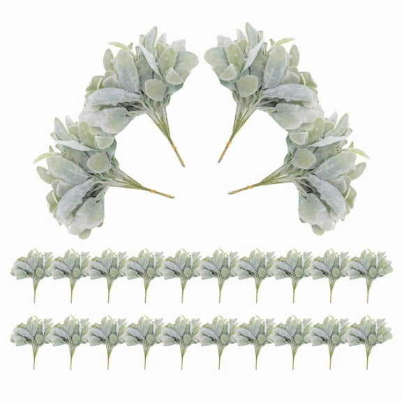 24 Pcs Artificial Flocked Lambs Ear Greenery Stems Faux Lambs Ear Stems Lamb's Ear Faux Greenery Decor Artificial