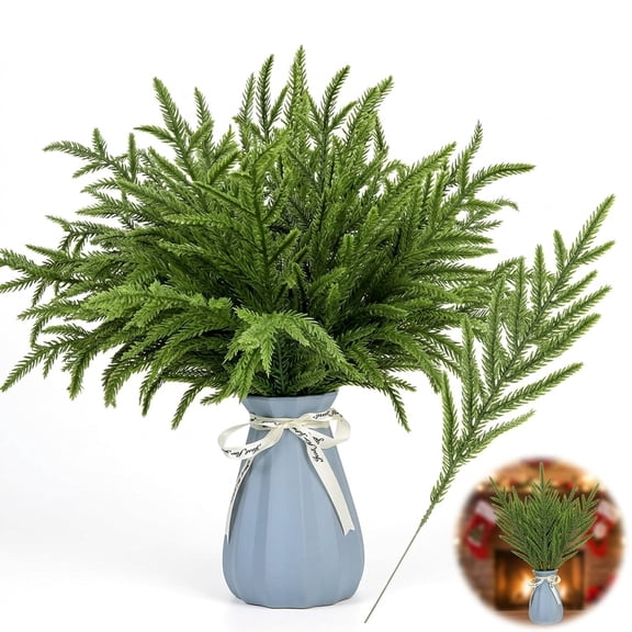 24 Pcs Artificial Norfolk Pine Stems & Branches - Duslogis 14.9" Realistic Christmas Greenery Stems for DIY Wreaths, Tree Decor & Holiday Crafts