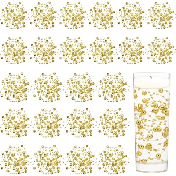 24 Pcs Artificial Pearl String for Floating Candle Faux Pearls Beads String Party Garland Decoration for Vases Filler Wedding Centerpiece Christmas Party Decor(Gold)