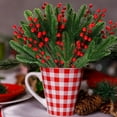thumbnail image 1 of 24 Pcs Artificial Pine Branches with Red Berries 10.23 Inch Christmas Greenery Stems Faux Evergreen Pine Needles for Wreaths Garlands Centerpieces DIY Crafts Home Christmas Decor, 1 of 8