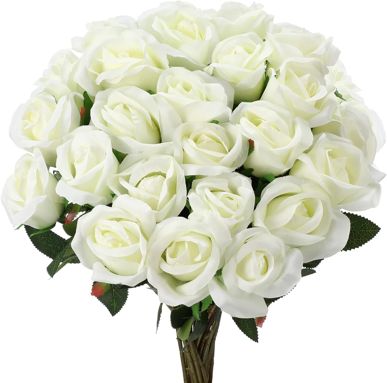 24 Pcs Artificial Roses Flowers Realistic Silk Rose Long Stem White