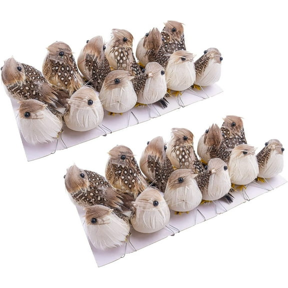24 Pcs Artificial Simulation Birds Feather Mini Bird Decorative Fake Birds for Christmas Tree Craft Home Ornaments Garden Wedding Decoration (Set B)