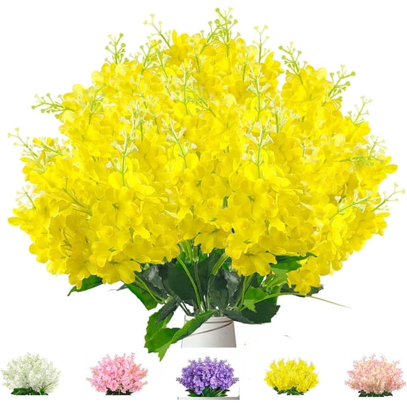 24 Pcs Artificial Wisteria Flowers for Outdoor 13.8'' Faux Hyacinth Flowers for Home Porch Decoration Fake Silk Floral for Wedding Spring Garden Fence Porch Outsides Decor,Yellow