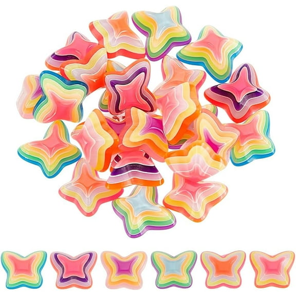 24 Pcs Assorted Frosted Cereal Cabochons 6 Colors Plastic Cabochons Flat Back Four-Pointed Star Beads Cabochon Embellishments for DIY Craft Scrapbooking Jewelry Making
