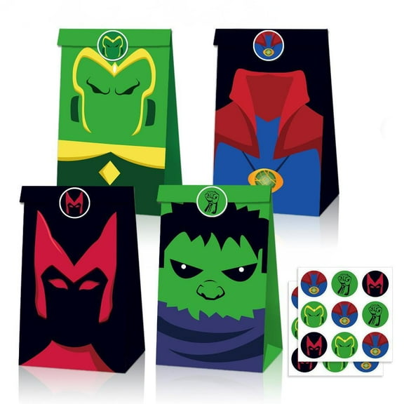 24 Pcs For The Avengers-Themed Party Favor Bags and 36 The Avengers Sticker Candy Treat Bags, 8.6*4.7*3.1 IN, for Birthday Decorations and Event Celebrations