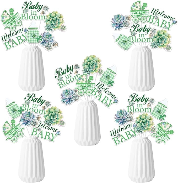 24 Pcs Baby in Bloom Succulent Centerpiece Sticks, Succulent Baby Shower Decoration, Paper Baby Succulent Table Decor, Baby Shower Party Favor Supplies