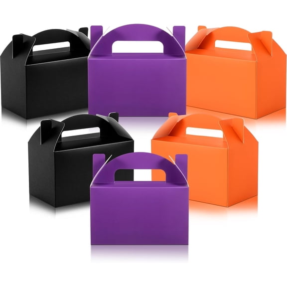 24 Pcs Back to School Gable Gift Box Colorful Paper Candy Snack Goodie Cake Treat Boxes for Birthday Wedding Party Favors, 6 x 3.5 x 3.5 Inch(Halloween Color)