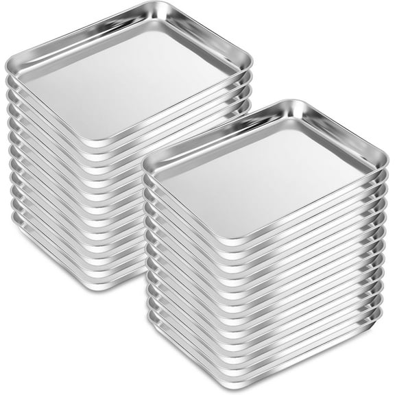 24 Pcs Baking Sheet Pan Cookie Sheet Set for Oven Stainless Steel Trays Nonstick Small Serving Tray Cake Toaster Metal Food Trays, Oven and Dishwasher Safe(10 x 8 x 1 Inch)