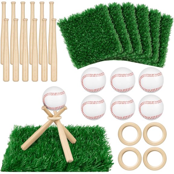 24 Pcs Baseball Party Table Decorations Set Includes 24 Mini Ball 6 Baseball Bats and 6 Artificial Grass Mats Sport StyleTable Centerpieces Kit for Sport Themed Birthday Party Decor Favors